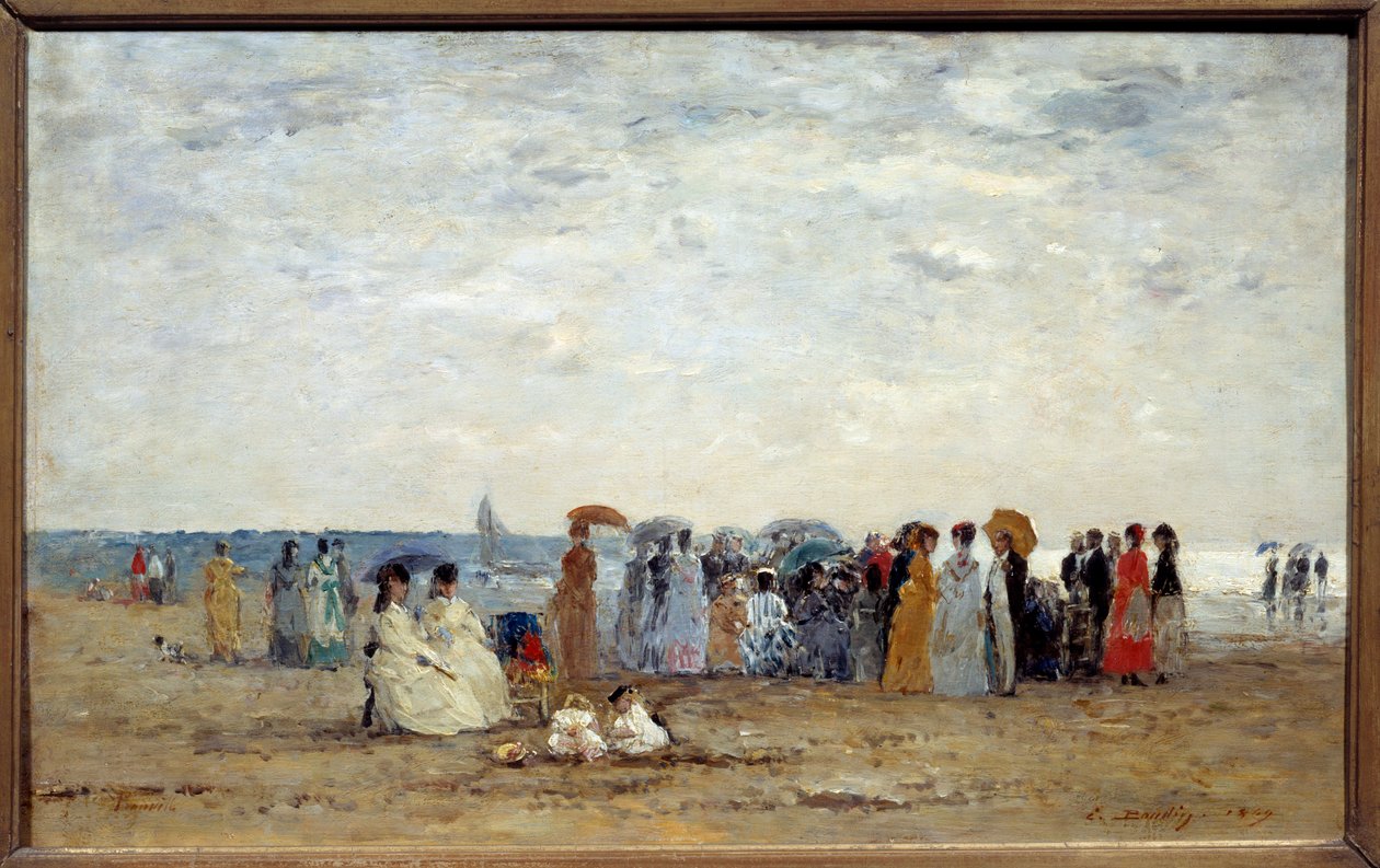 Fürdőzők Trouville tengerpartján, Calvadosban. Eugene Louis Boudin (1824-1898) festménye alkotó: Eugene Louis Boudin