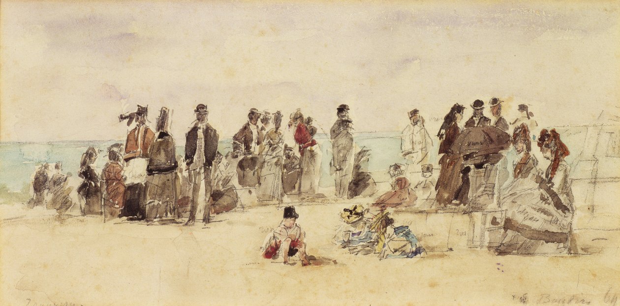 Beach Scene, 1864 (toll, tinta és WC papíron) alkotó: Eugene Louis Boudin