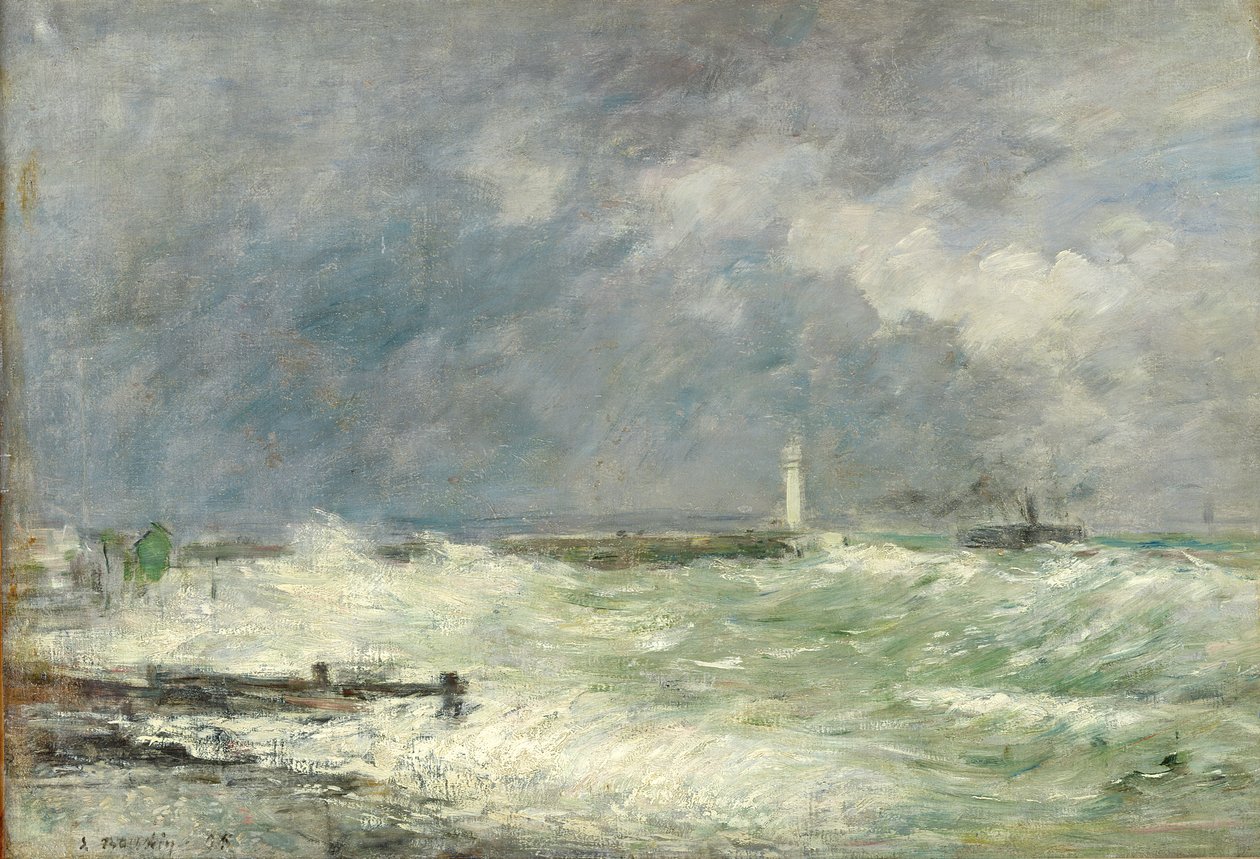 Le Havre kikötőjének bejárata viharos időben, 1895 alkotó: Eugene Louis Boudin