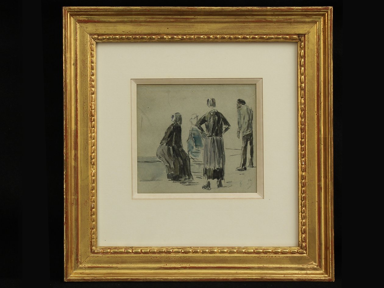 Figurák a tengerparton, 1860 körül (konte és akvarell papíron) alkotó: Eugene Louis Boudin
