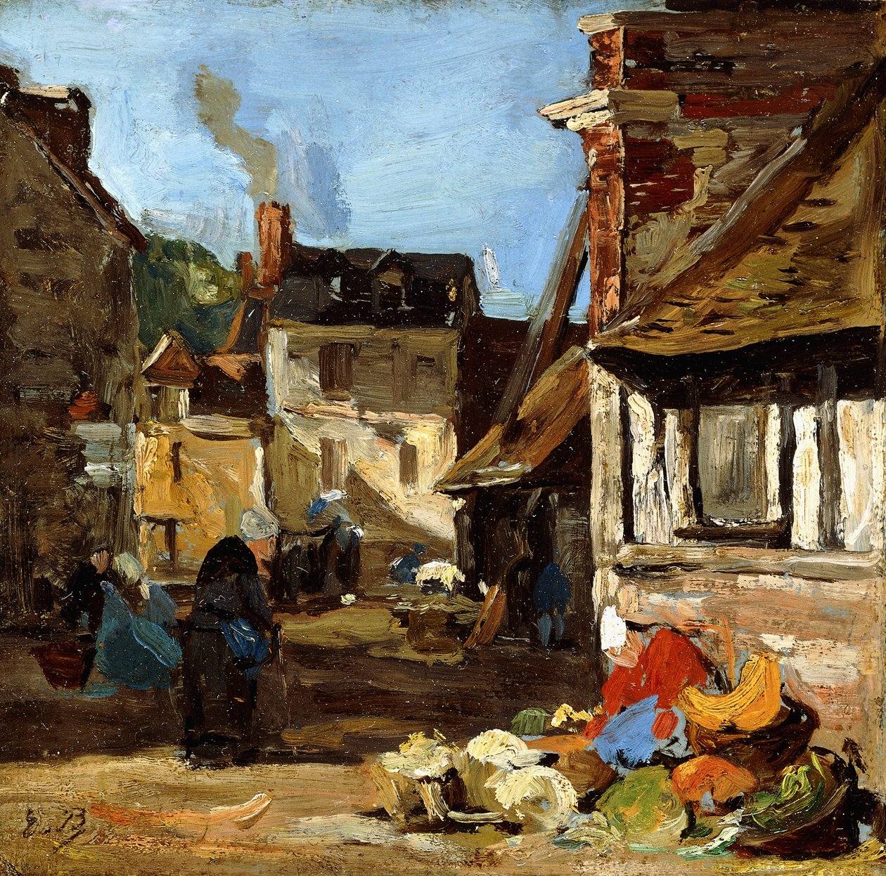 Honfleur, Saint-Catherine Market Place, 1867-1870 alkotó: Eugene Louis Boudin