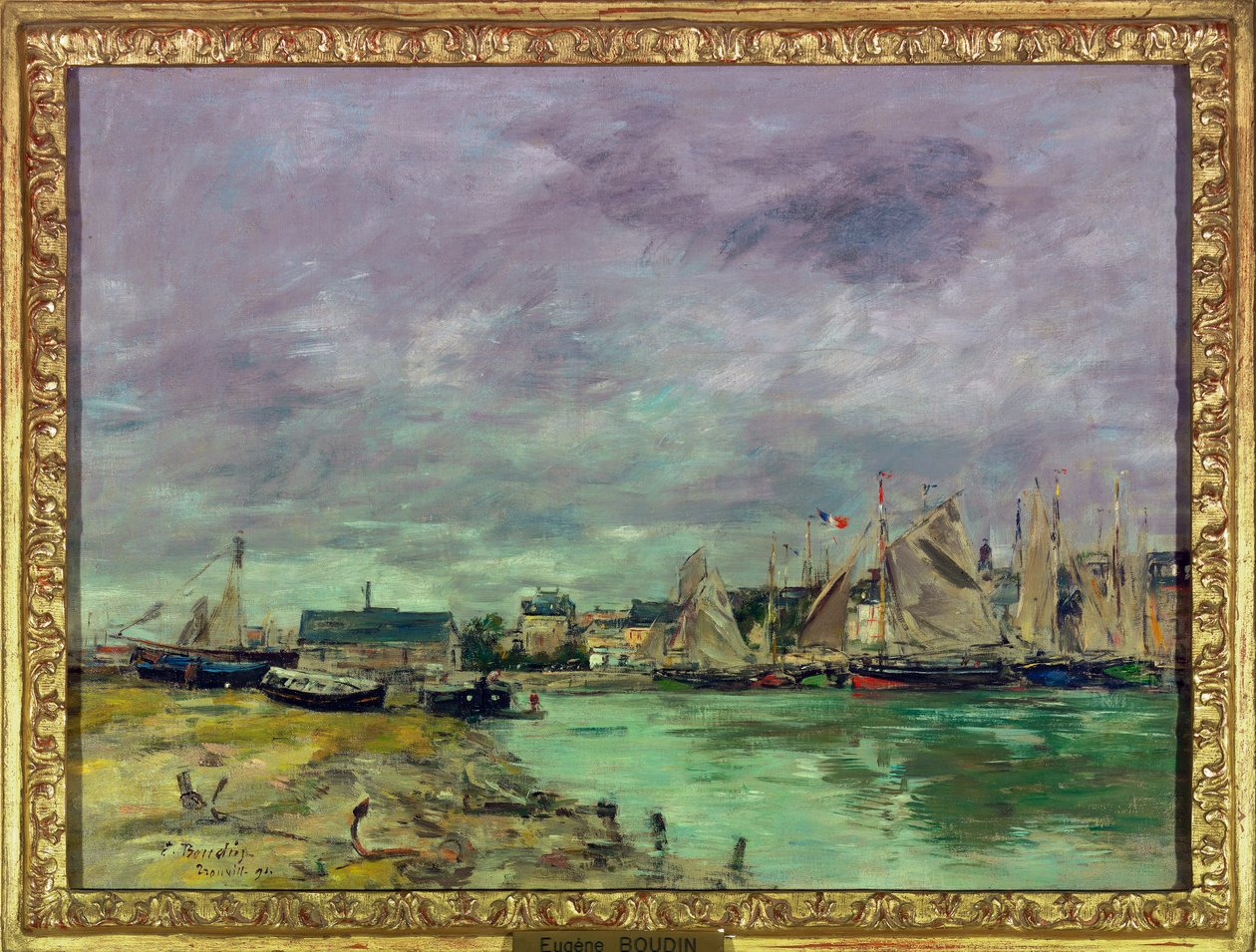 Trouville kikötője (Trouville-sur-Mer), Calvados festmény: Eugene Louis Boudin (1824-1898) 1891 Méret: 0,41 x 0,55 m Paris Louvre múzeum Kötelező említés: Helene és Victor Lyon adomány alkotó: Eugene Louis Boudin