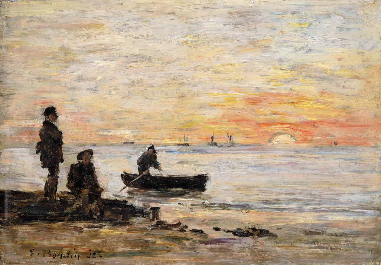 Apály - Part és halászok naplementekor; Apály – Part és halászok napnyugtakor, 1862 alkotó: Eugene Louis Boudin
