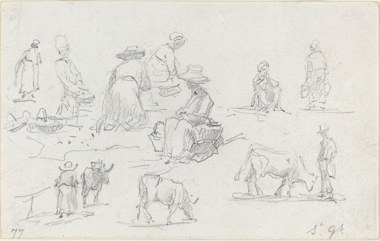Parasztok és tehenek [recto], 1877. alkotó: Eugene Louis Boudin