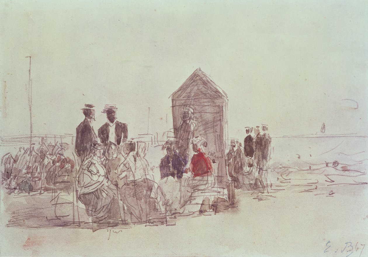 Emberek a tengerparton Deauville-ben, 1867 (wc) alkotó: Eugene Louis Boudin