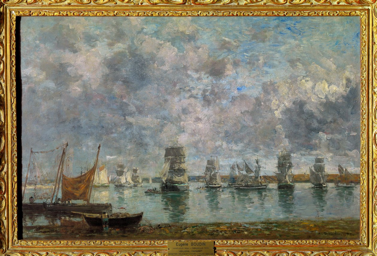 Vitorlások, Camaret Boats at Camaret sur Mer (Camaret-sur-Mer, Finistere) Eugene Louis Boudin (1824-1898) festménye 1872 Méret: 0,50 x 0,76 m Paris Louvre múzeum Kötelező említés: Helene és Victor Lyon adomány alkotó: Eugene Louis Boudin