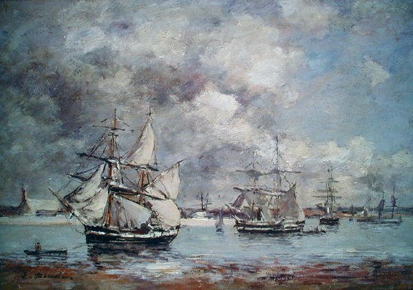 Vitorlás hajók a kikötőben (olaj) alkotó: Eugene Louis Boudin