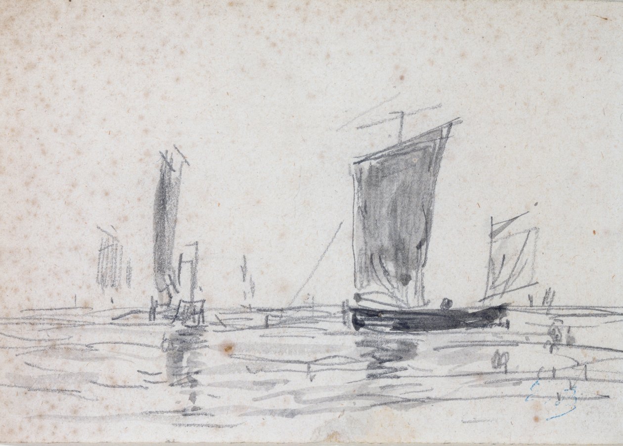 Vitorlások a tengeren (mosás és grafit papíron) alkotó: Eugene Louis Boudin