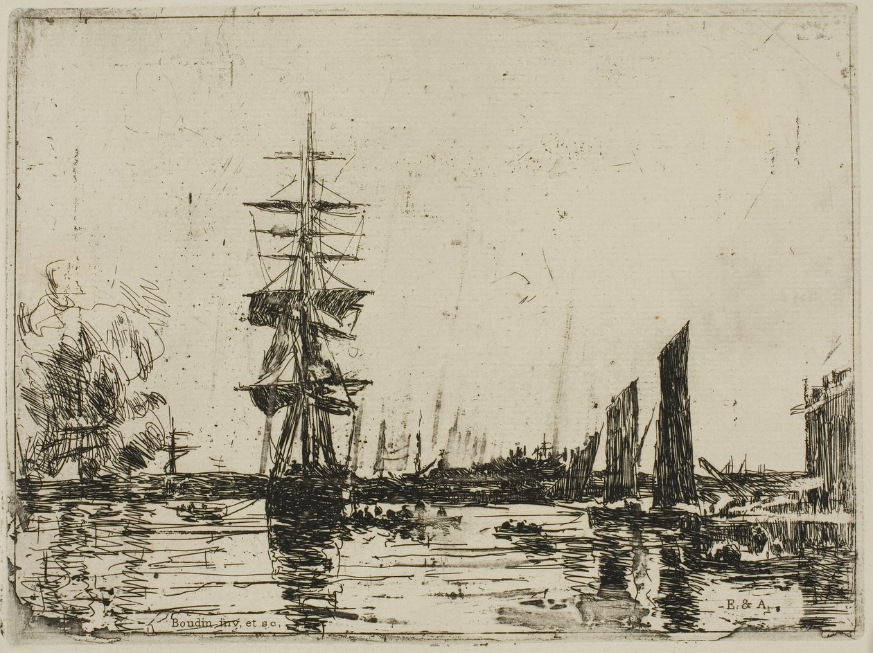 Tengeri táj csónakokkal alkotó: Eugene Louis Boudin