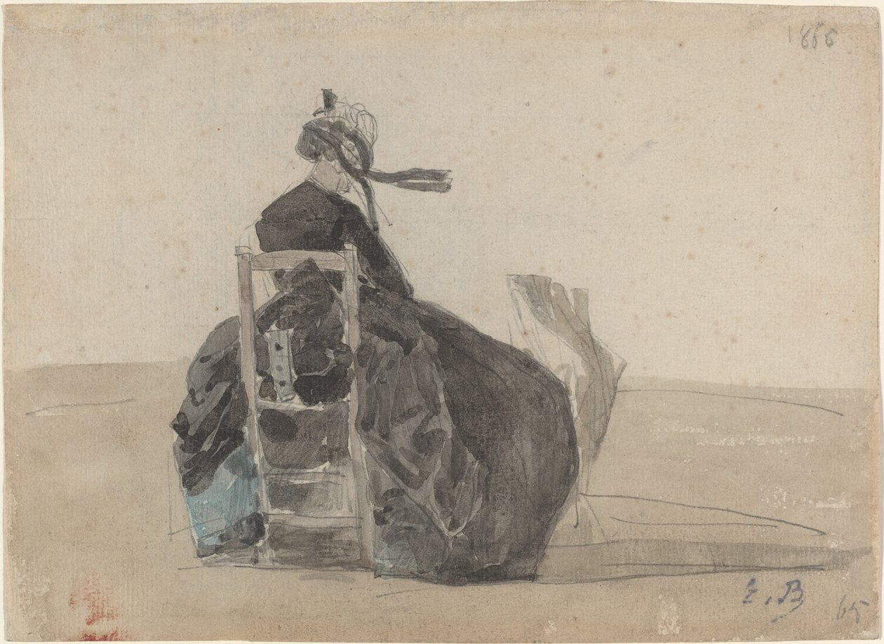 Ülő hölgy feketében, Trouville, 1865. alkotó: Eugene Louis Boudin