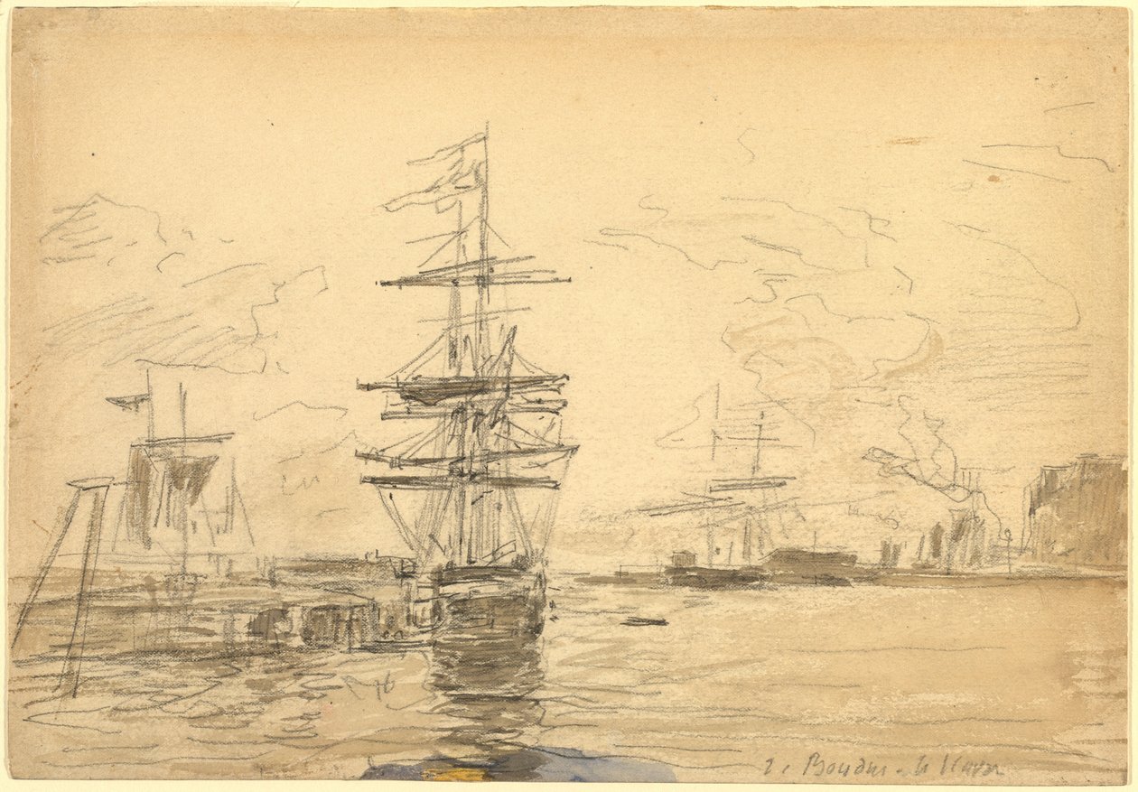 Hajók a kikötőben, c. 1875. alkotó: Eugene Louis Boudin