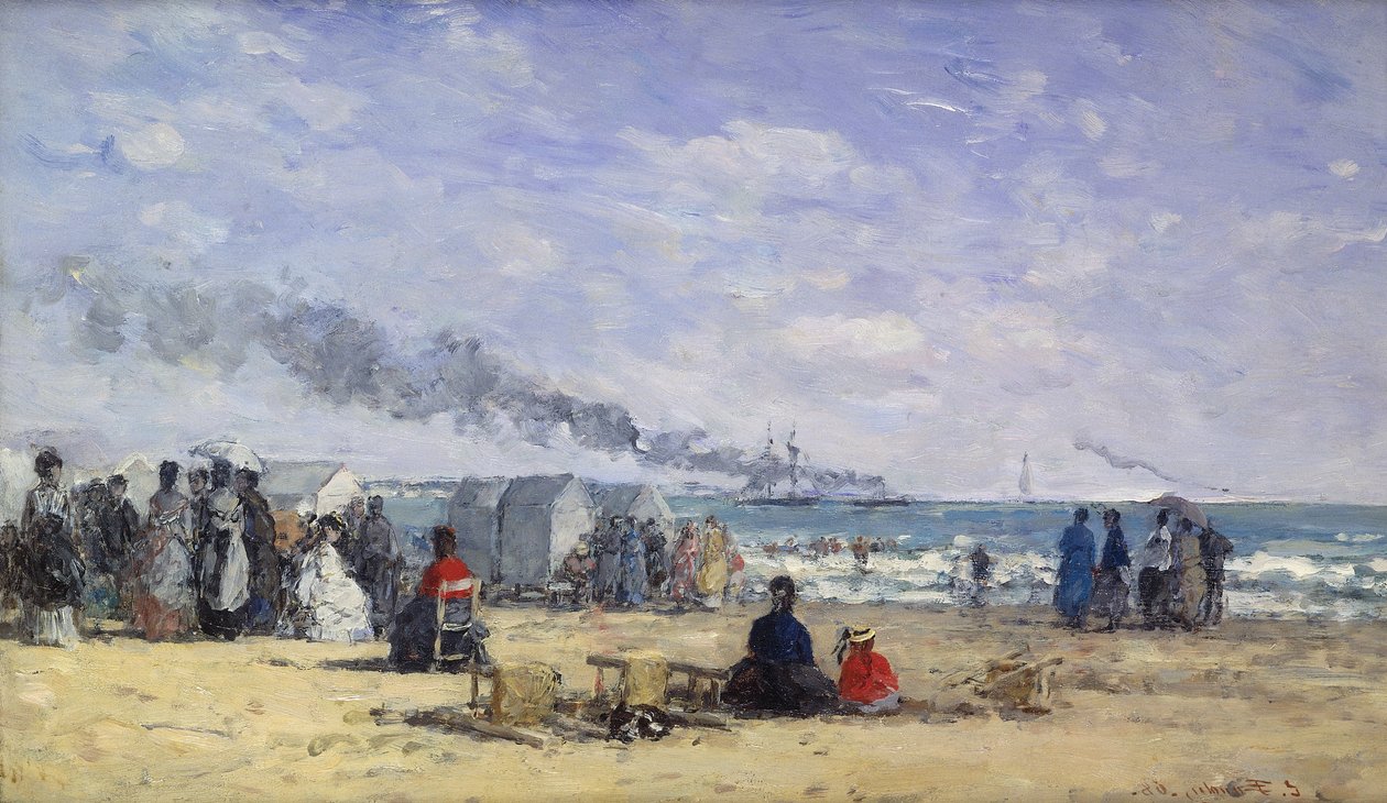 A Trouville-i strand fürdőidőben; Trouville Beach Bath idején, 1868 alkotó: Eugene Louis Boudin