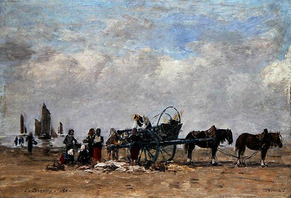 The Fish Cart, Berck, 1880 körül (olaj, vászon táblára rakva) alkotó: Eugene Louis Boudin