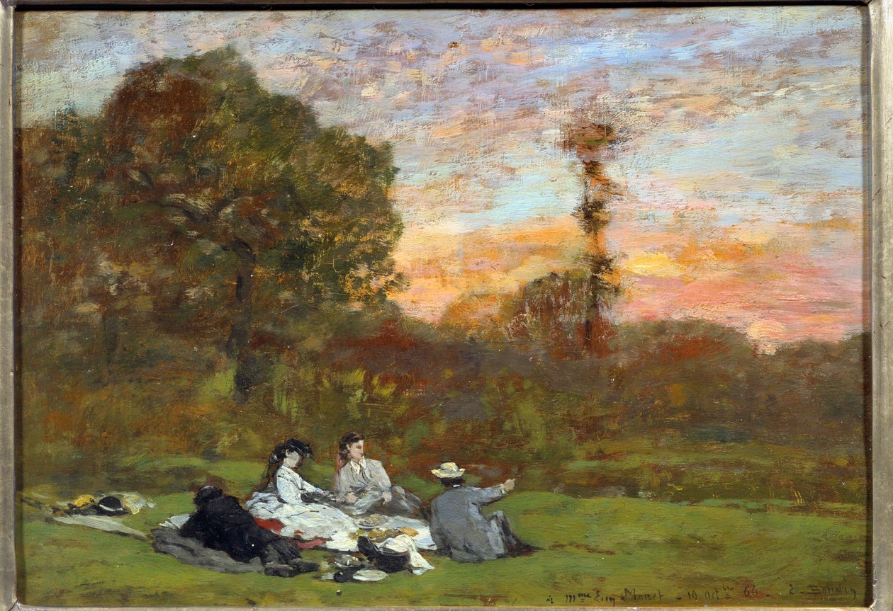 A reggeli a füvön „Eugene Louis Boudin festménye (1824-1898) 1866 V. 0,17x0,25 m Párizs, Musee d