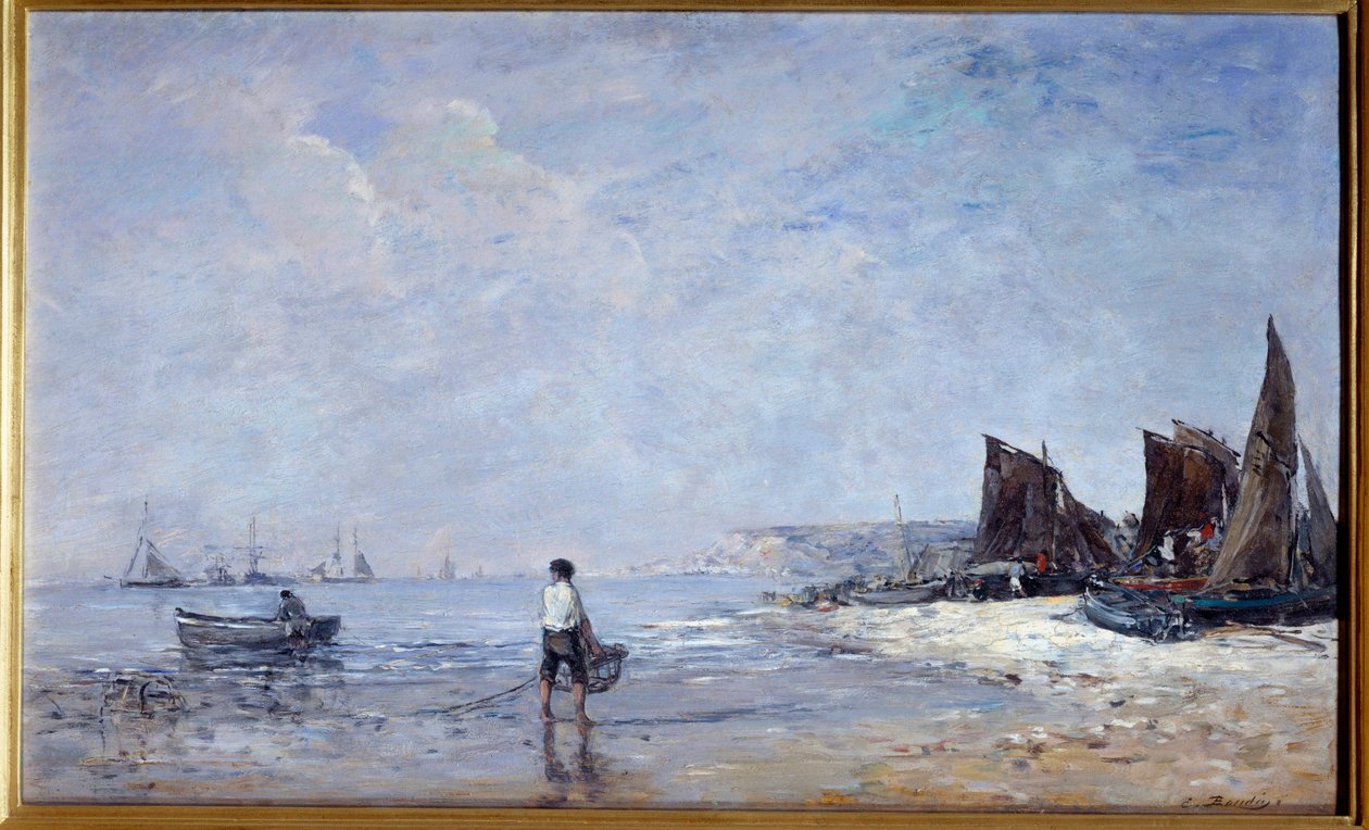 A halász Eugene Louis Boudin festménye (1824-1898) 19. századi nap. 0,35x0,57 m Rouen, Musee des Beaux Arts alkotó: Eugene Louis Boudin