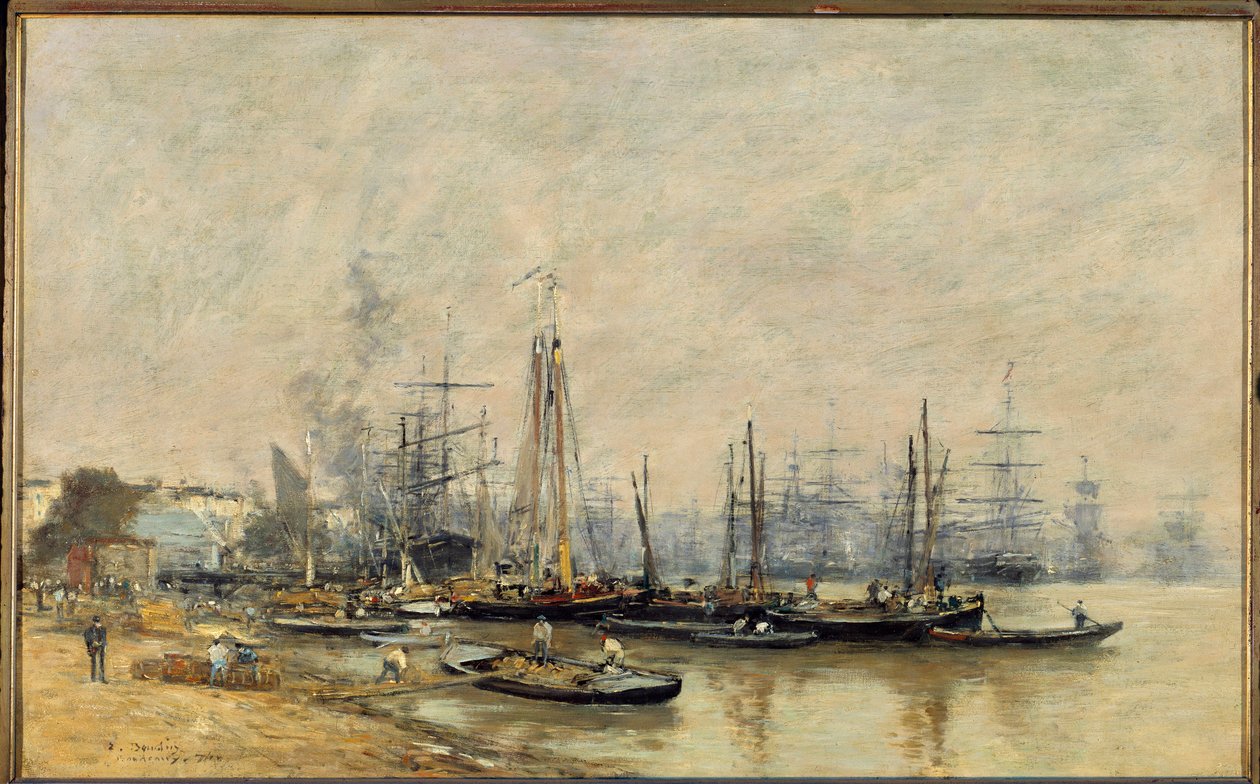 Bordeaux Vessels kikötője a Garonne-on. Eugene Louis Boudin (1824-1898) festménye 1874 V. 0,41x0,65 m Párizs, Muse d