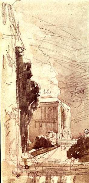 Egy kastély terasza (akvarell papíron) alkotó: Eugene Louis Boudin