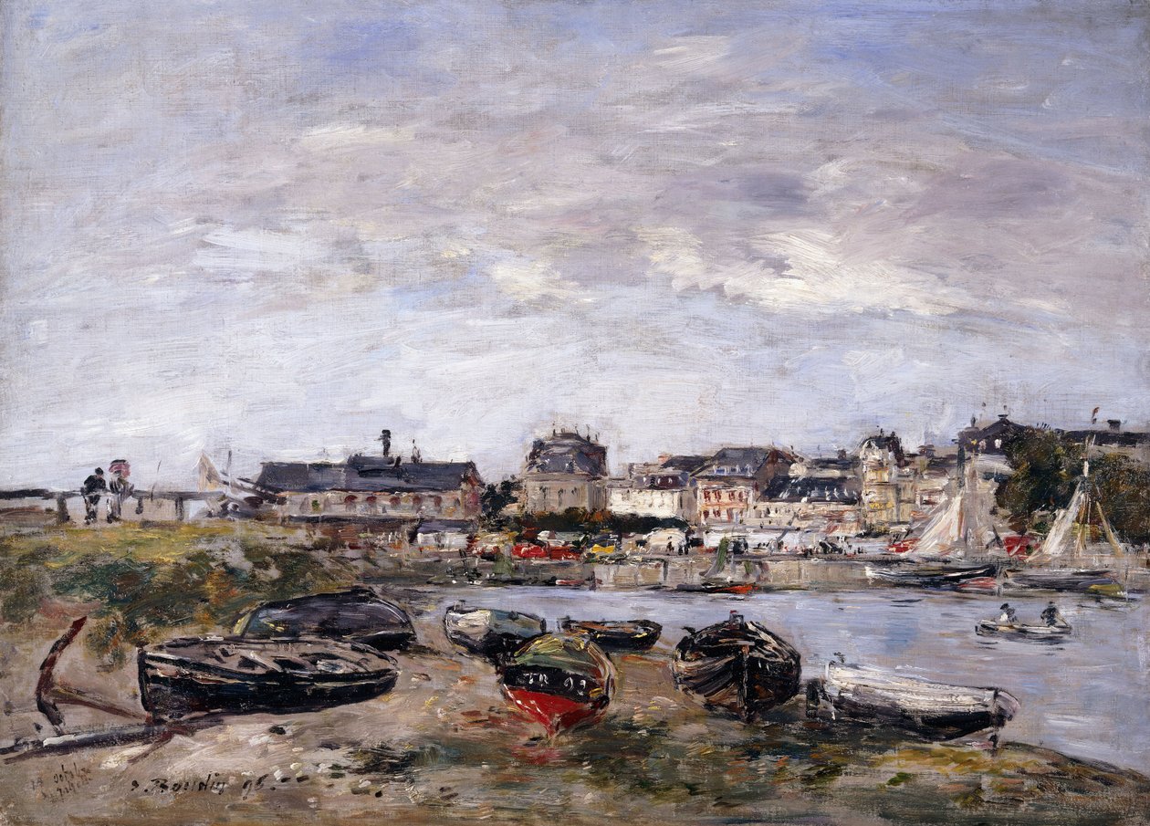 Trouville: Kilátás Deauville felé a piac napján; Trouville: Kilátás a Deauville-ből, egy napi séta, 1895 alkotó: Eugene Louis Boudin