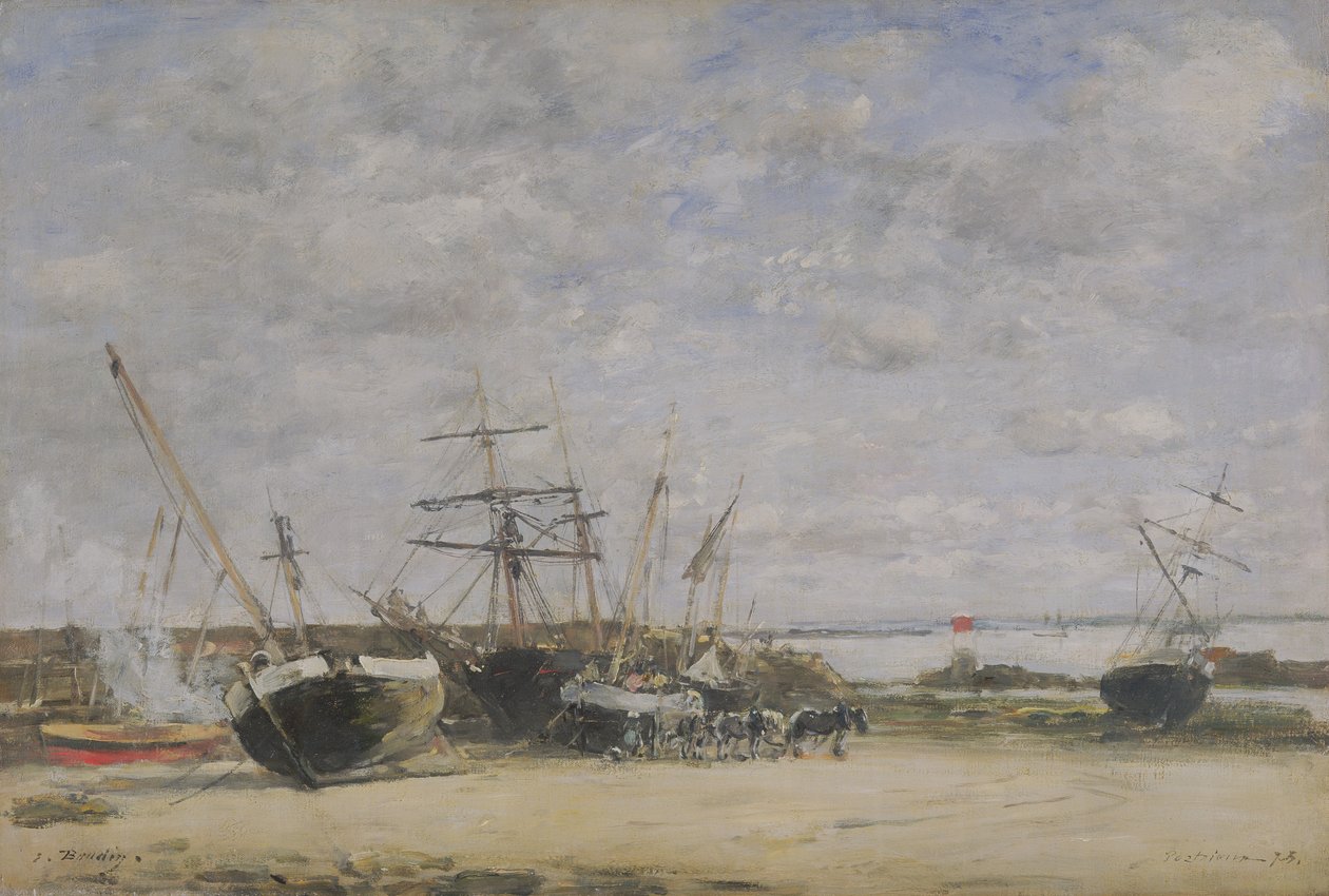 Hajók és lovak a parton alkotó: Eugene Louis Boudin