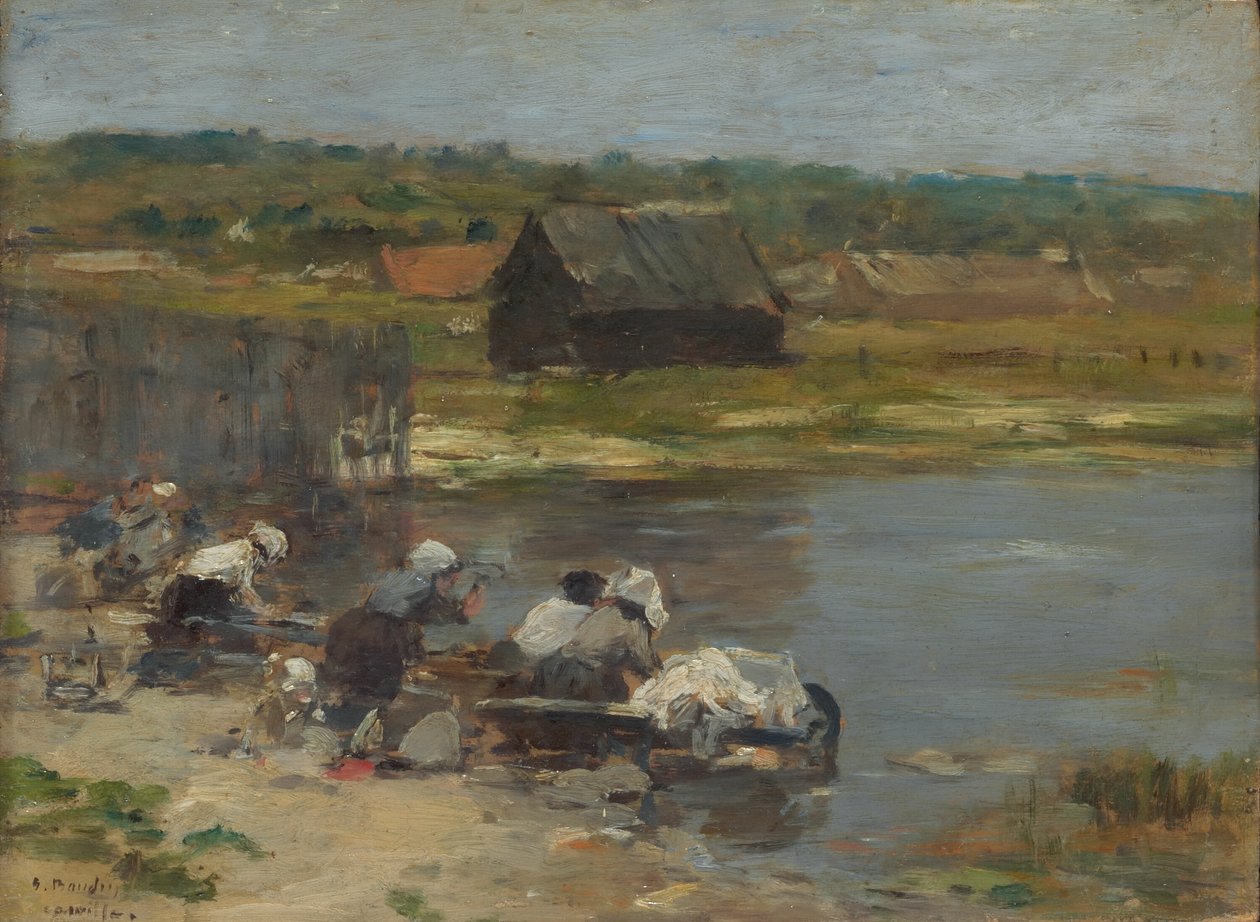 Mosónők a tó partján alkotó: Eugene Louis Boudin