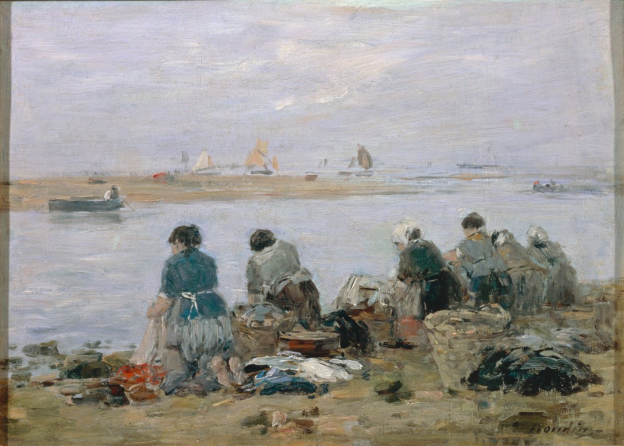 Mosók a Touques folyó partján Trouville közelében, Eugene Boudin festménye alkotó: Eugene Louis Boudin