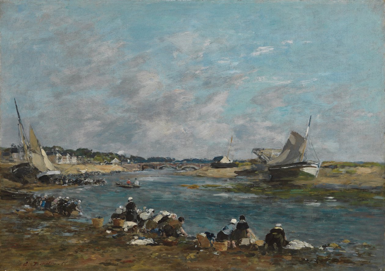 Mosók a Touques folyó partján; Mosónők a La Touques egyik karján, 1866 alkotó: Eugene Louis Boudin
