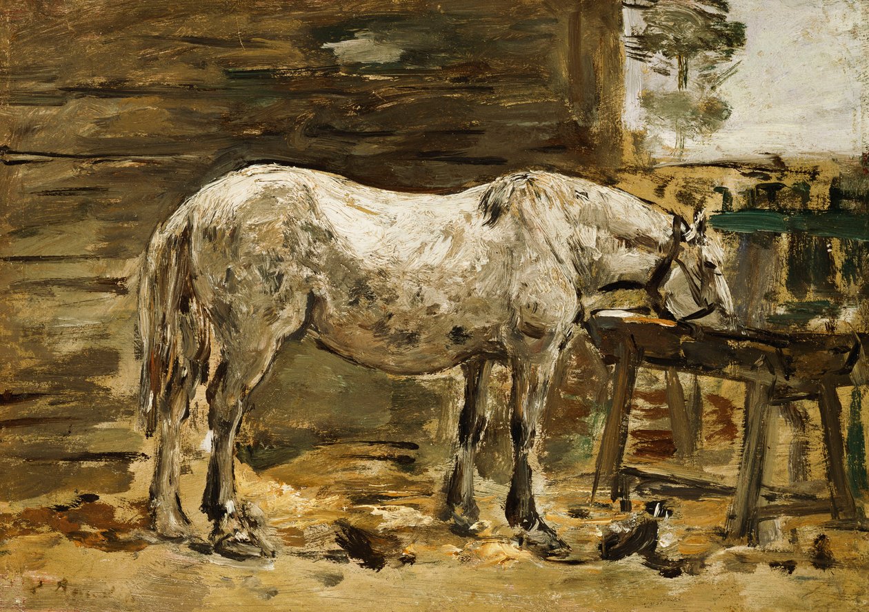 Fehér ló az ivóvályúnál, 1885-90 körül alkotó: Eugene Louis Boudin