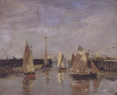 Jachtok a kikötőben alkotó: Eugene Louis Boudin