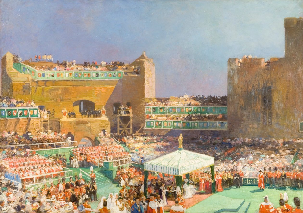 „A walesi herceg befektetése Caernarvonban”, 1912 alkotó: Eugene Louis Gillot