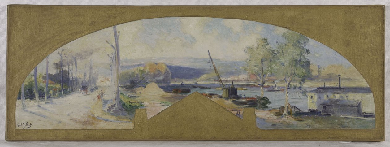 Az Issy-les-Moulineaux-i városháza vázlata: La Seine à Issy-les-Moulineaux, 1901 körül (olaj, vászon) alkotó: Eugene Louis Gillot