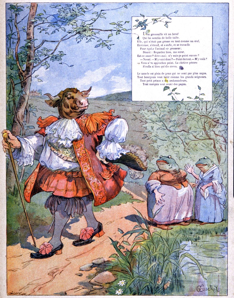 A béka, aki olyan nagyra vágyott, mint az ökör, c. 1900 (metszet) alkotó: Eugene Louis Gillot