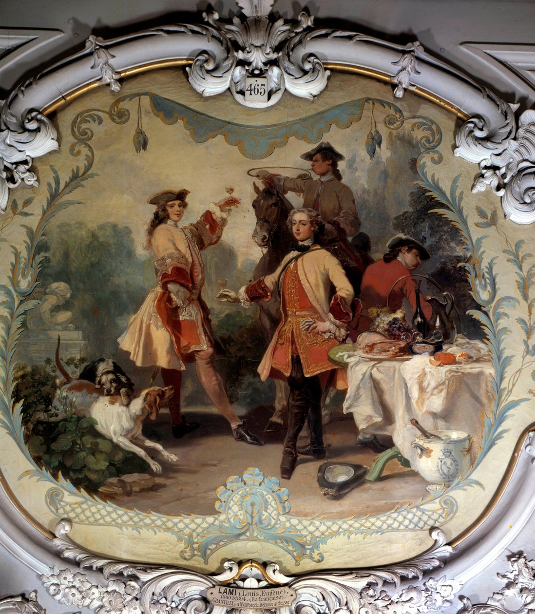 Vadász ebéd a 18. században Eugene Louis Lami (1800-1890) festménye 19. század Chantilly, Musee Conde alkotó: Eugene Louis Lami