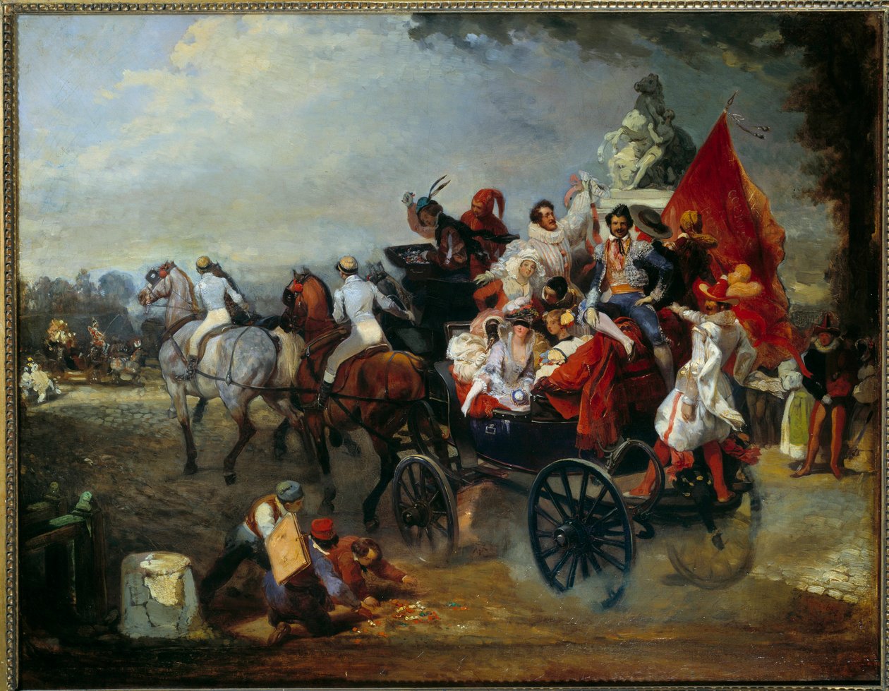 Karneváli jelenet Párizsban, a Place de la Concorde 1834-ben. Eugene Louis Lami festménye (1800 - 1890) alkotó: Eugene Louis Lami