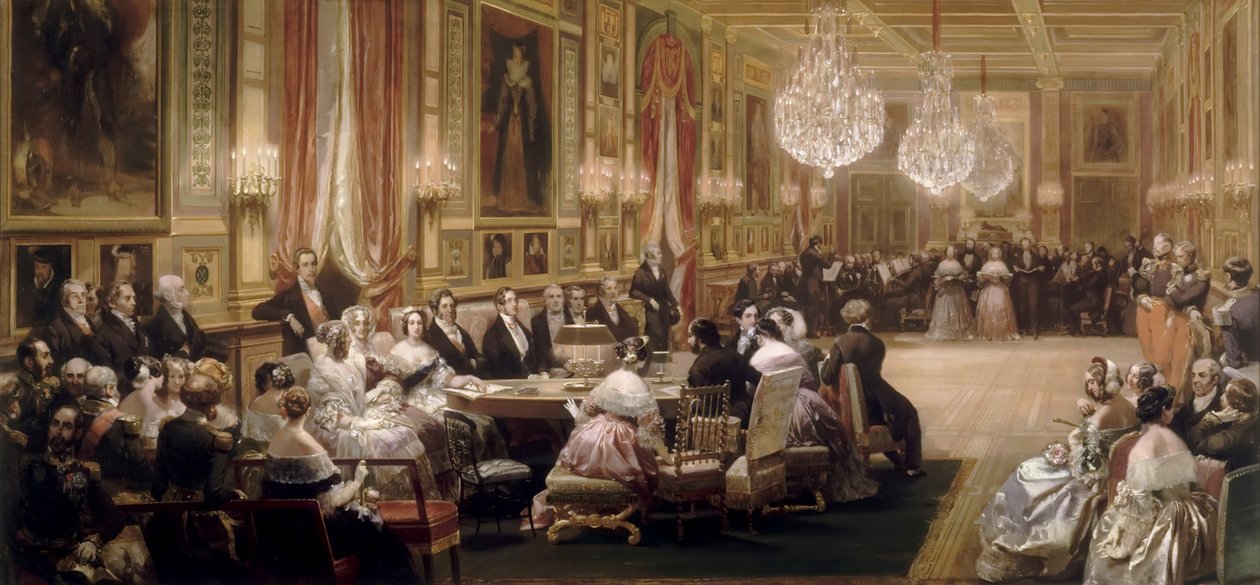 Koncert a Chateau dEu Galerie des Guise-ban, 1843. szeptember 4. alkotó: Eugene Louis Lami