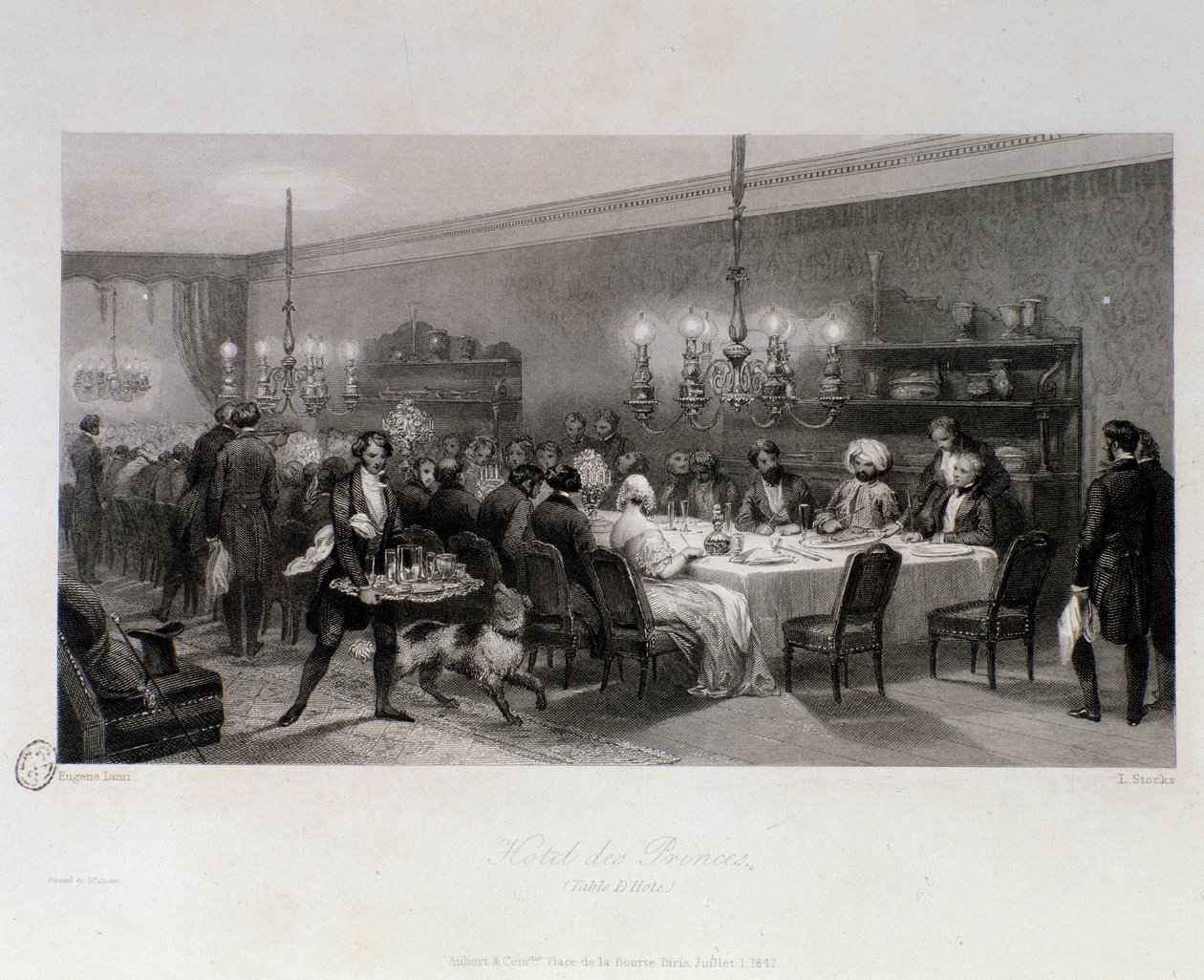 Vacsora a párizsi „Hotel des princes” asztalánál. Eugene Louis Lami (1800-1890) metszete 1843 Magángyűjtemény alkotó: Eugene Louis Lami