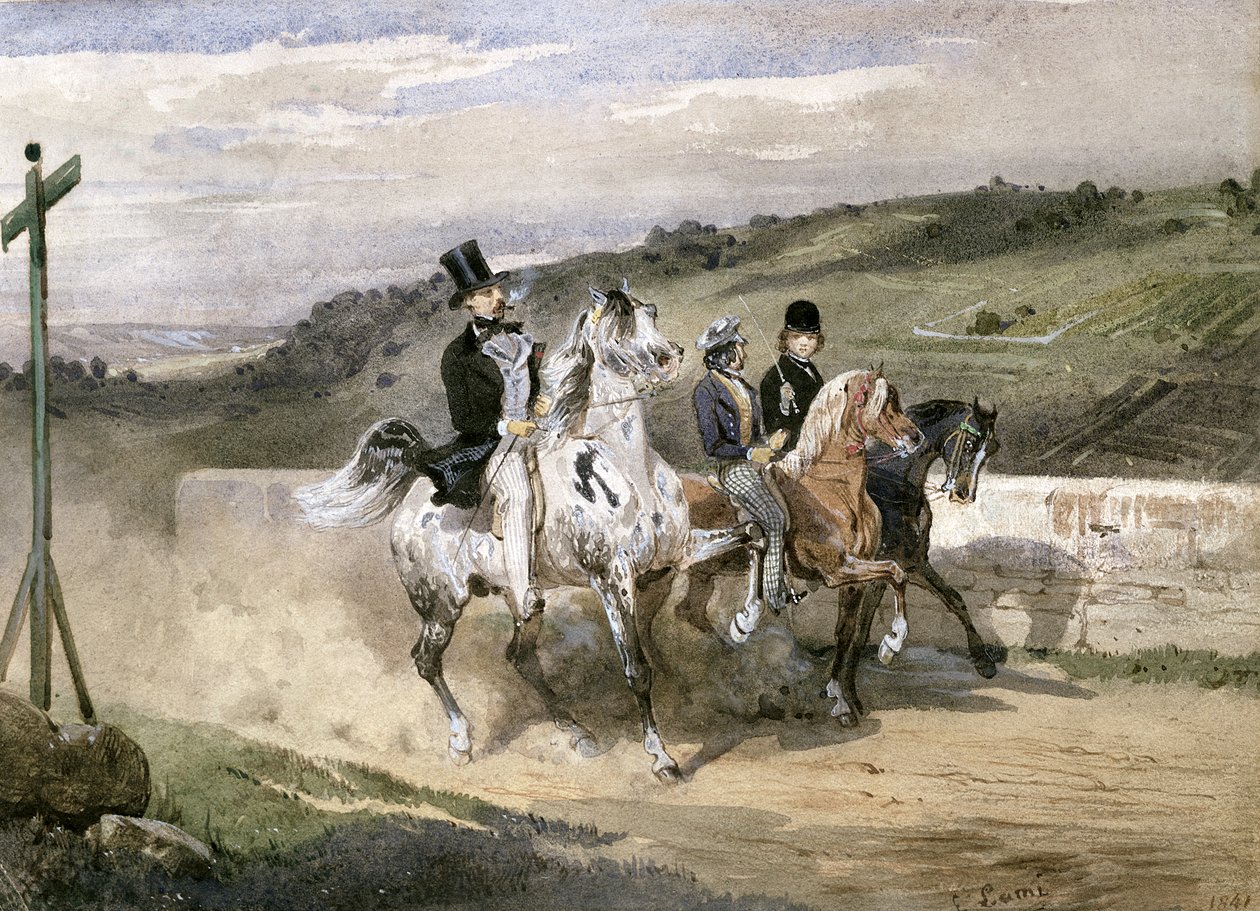 Horace Vernet és gyermekei lovaglás a vidéken alkotó: Eugene Louis Lami