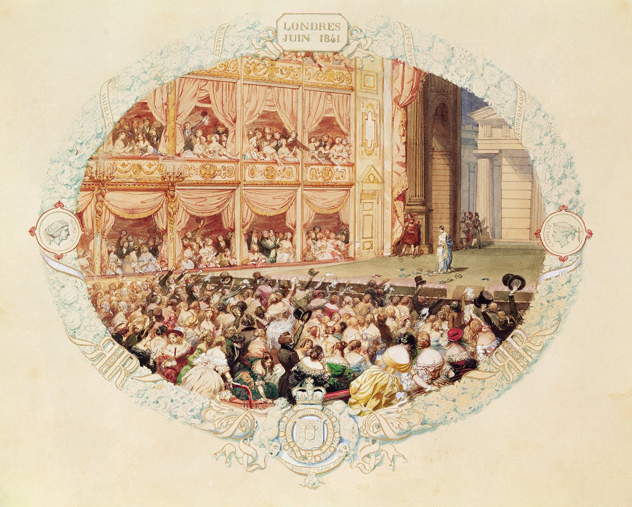 Őfelsége Színházának belseje, az 1841-es évad zárása – Búcsú Mlle Rachel alkotó: Eugene Louis Lami