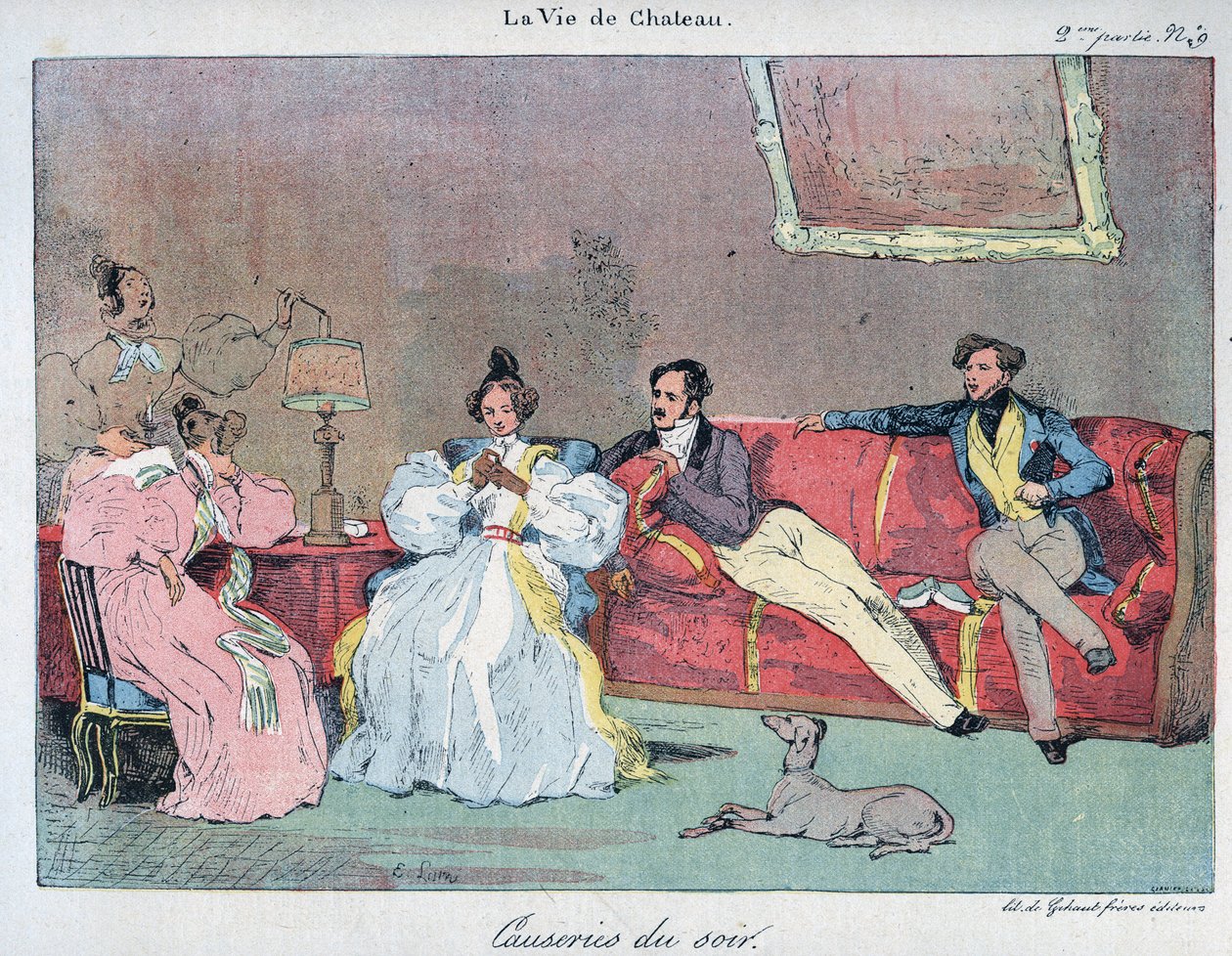 La Vie de chateau - Esti beszélgetések - Illusztráció: Eugene Lami (1800-1890) Az 1885-ös „” LE-RIRE”-ben alkotó: Eugene Louis Lami