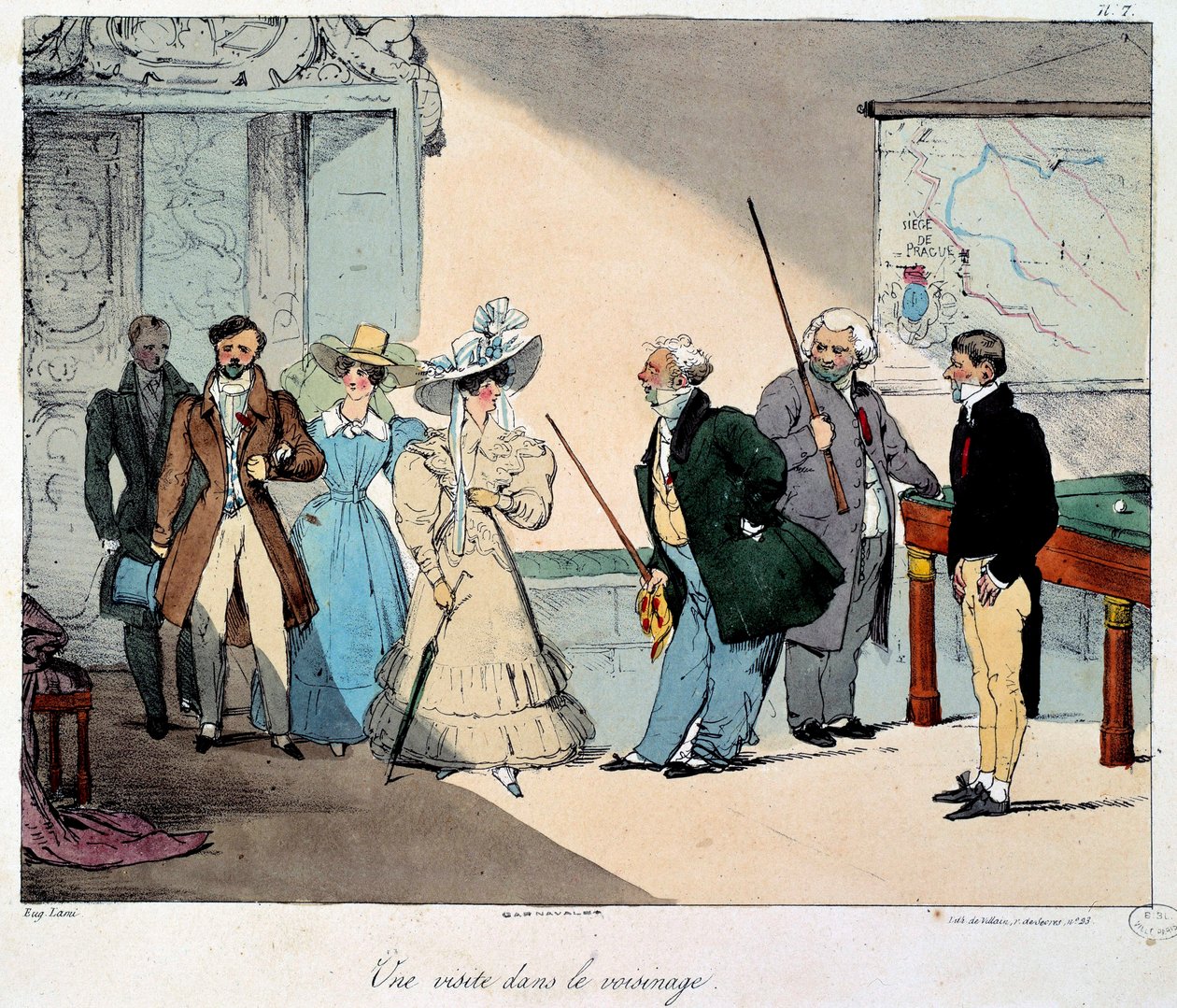 Élet a kastélyban: látogatás a környéken. Eugene Louis Lami (1800-1890) rajzának litográfiája 1828 Párizs, Musee Carnavalet alkotó: Eugene Louis Lami