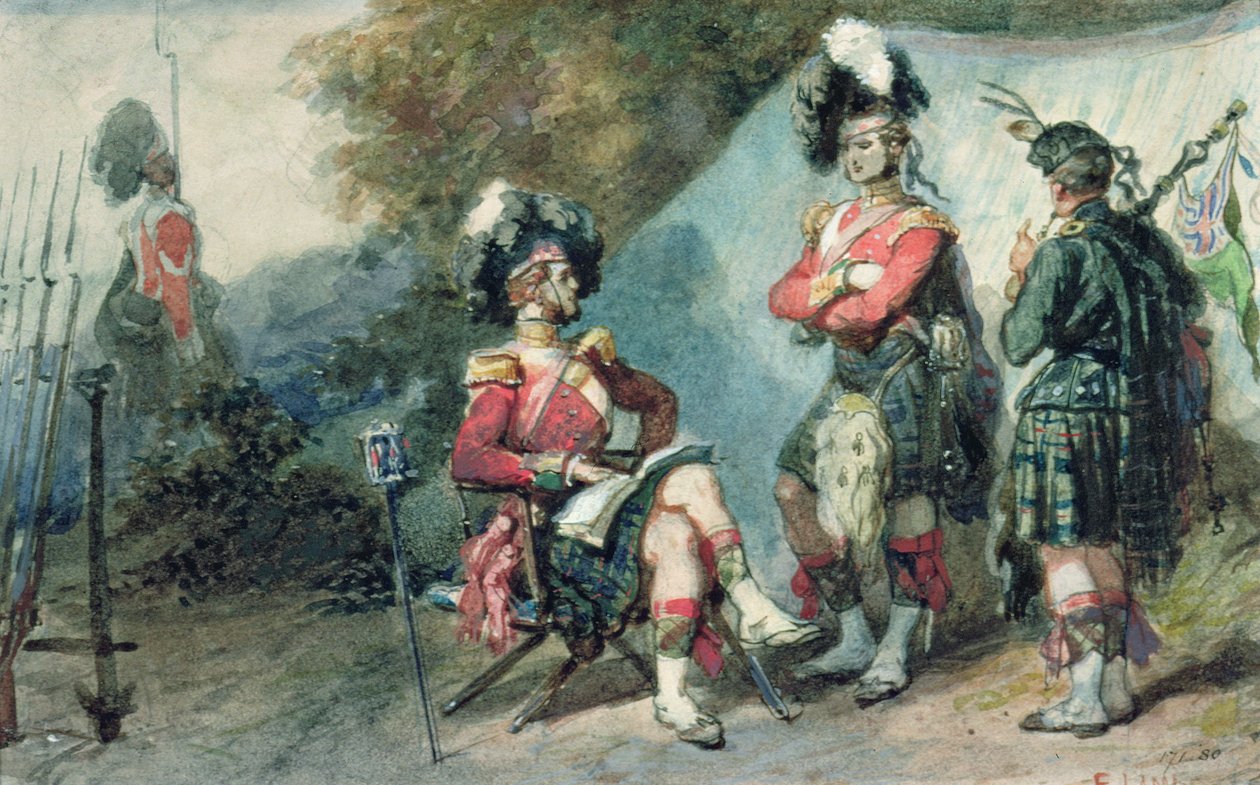 A 79. hegyvidékiek tisztjei a Chobham-táborban 1853-ban alkotó: Eugene Louis Lami