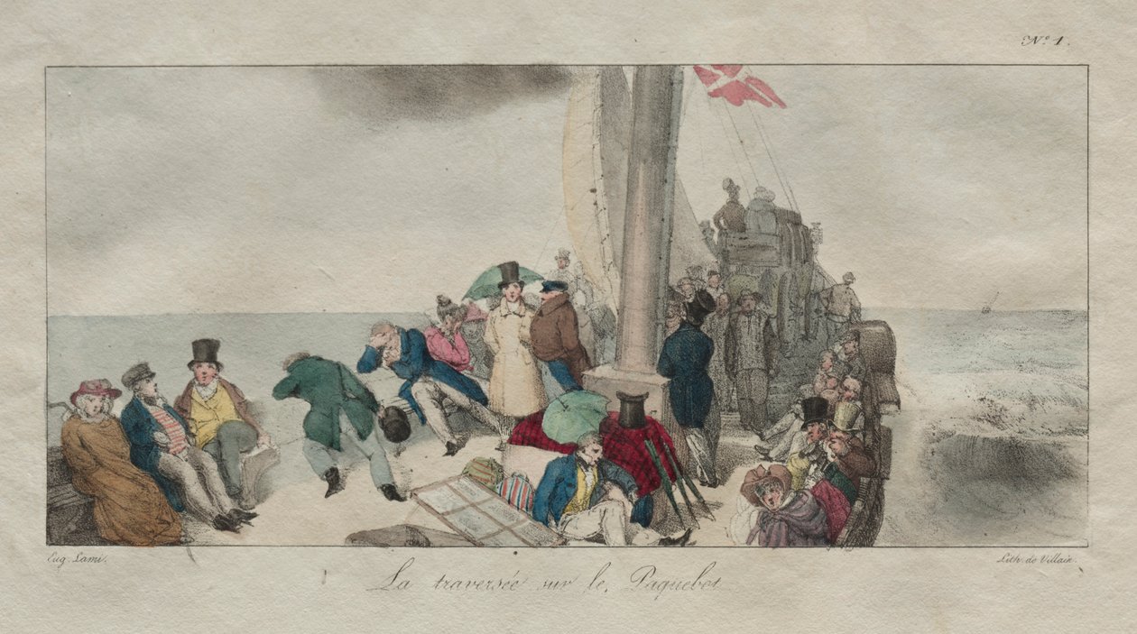 London emléktárgyai: Átkelés a csomagos hajón, 1826. alkotó: Eugene Louis Lami