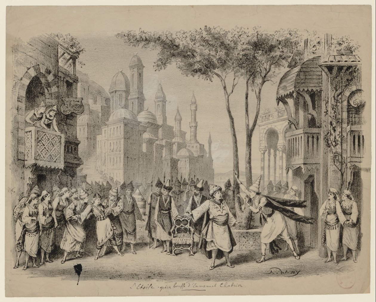 Emmanuel Chabrier opera Létoile a Théâtre des Bouffes-Parisiens-ben, 1877 alkotó: Eugene Louis Lami