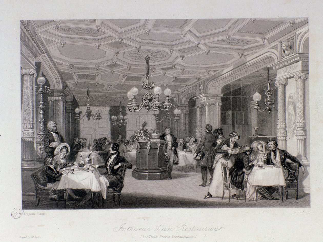 Kilátás a párizsi Palais Royal közelében található „Les trois freres provencaux” étterem belsejére. Eugene Louis Lami (1800-1890) metszete 1843 Magángyűjtemény alkotó: Eugene Louis Lami