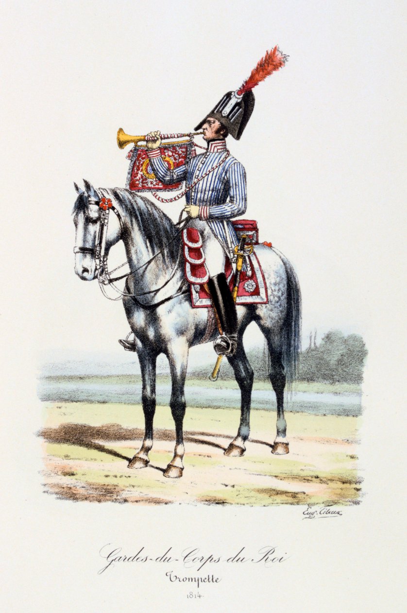 Király testőrei, trombitás, 1814 alkotó: Eugene Titeux