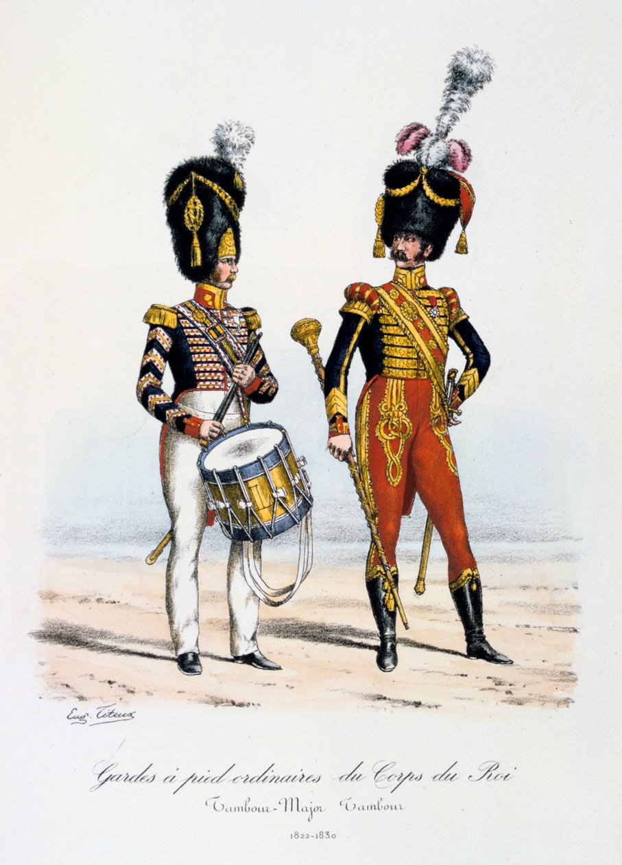 A királyi hadtest rendes lábőrei, dobos őrnagy és dobos, 1822-30 alkotó: Eugene Titeux