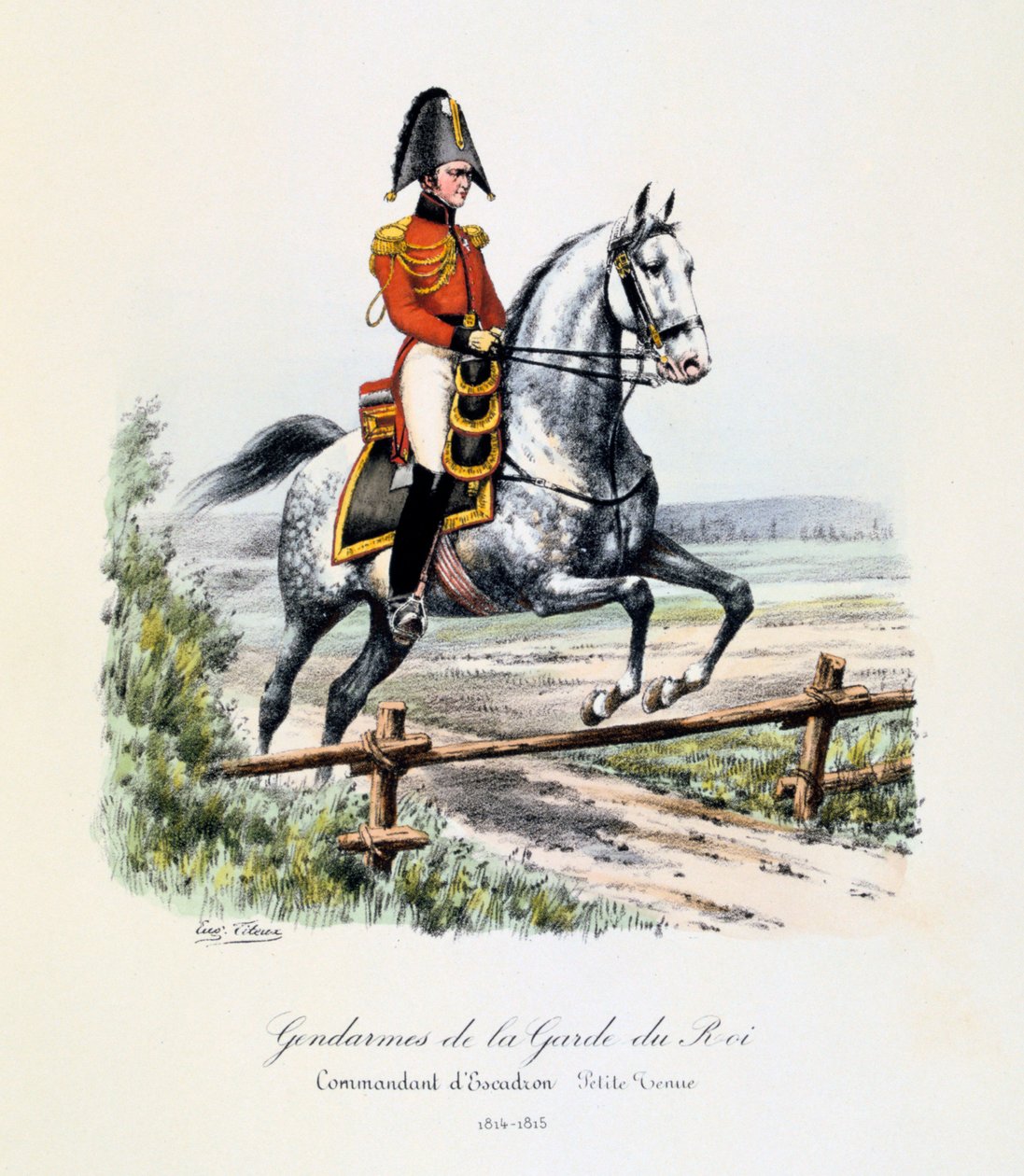 A királyi őrség csendőrei, századparancsnok, levetkőzik, 1814-15 alkotó: Eugene Titeux