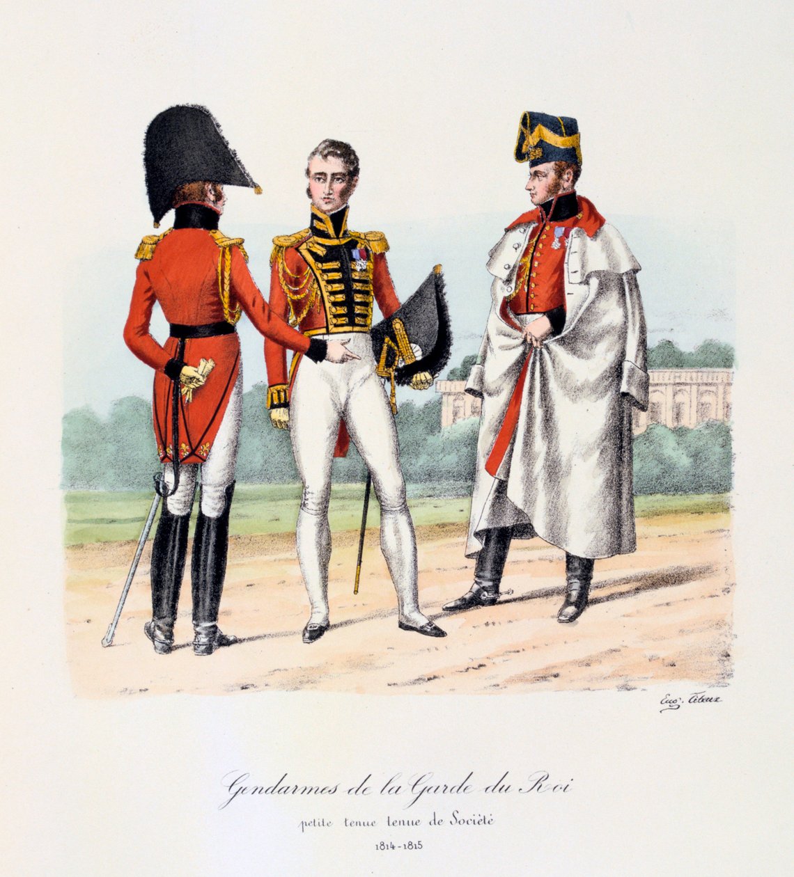 A királyi őrség csendőrei, vetkőző- és társasági ruha, 1814-15 alkotó: Eugene Titeux
