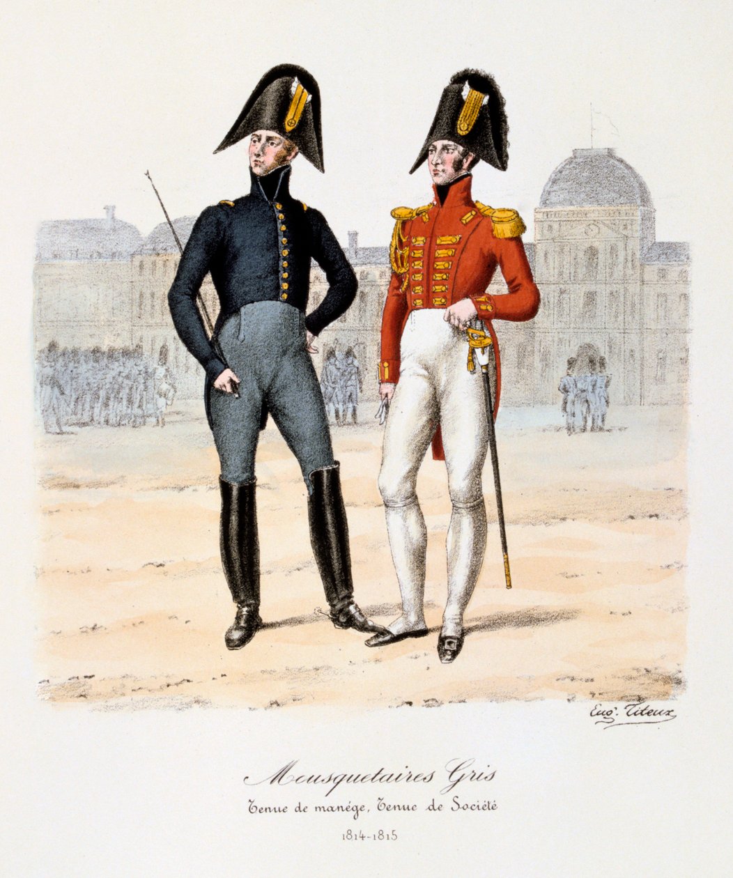 Szürke testőrök, manézs- és társasági ruha, 1814-15 alkotó: Eugene Titeux