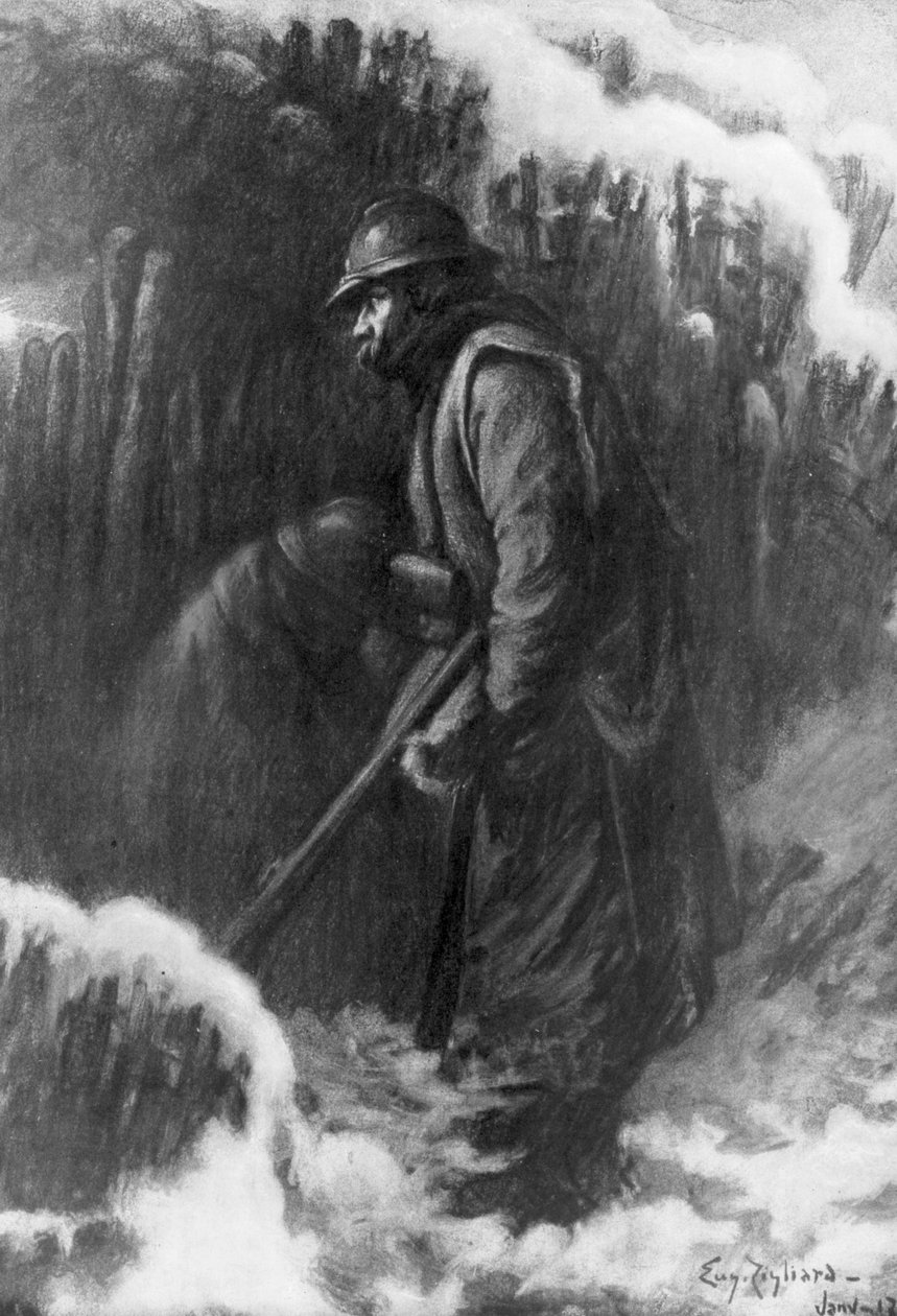 „Őrszolgálat egy kis postán”, első világháború, 1917. január. alkotó: Eugene Zigliara