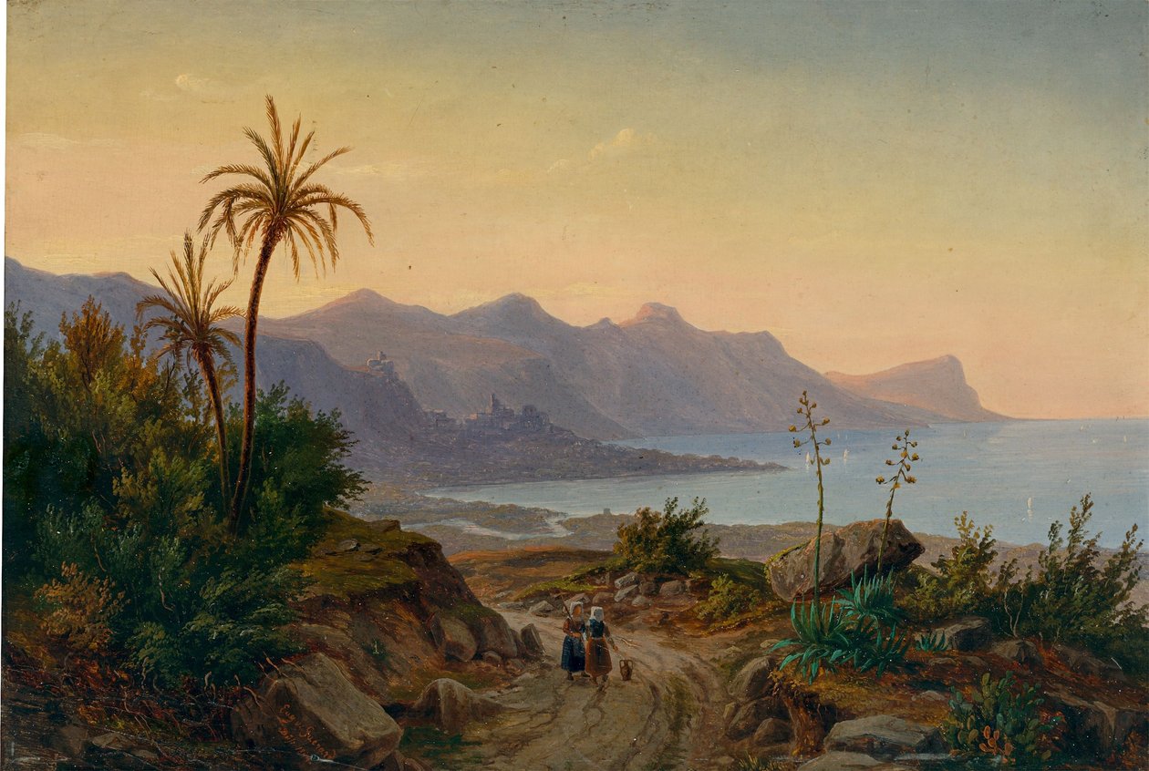 Eugen von Guérard - Déli tengerparti táj pálmafákkal, 1844 alkotó: Eugene von Guérard